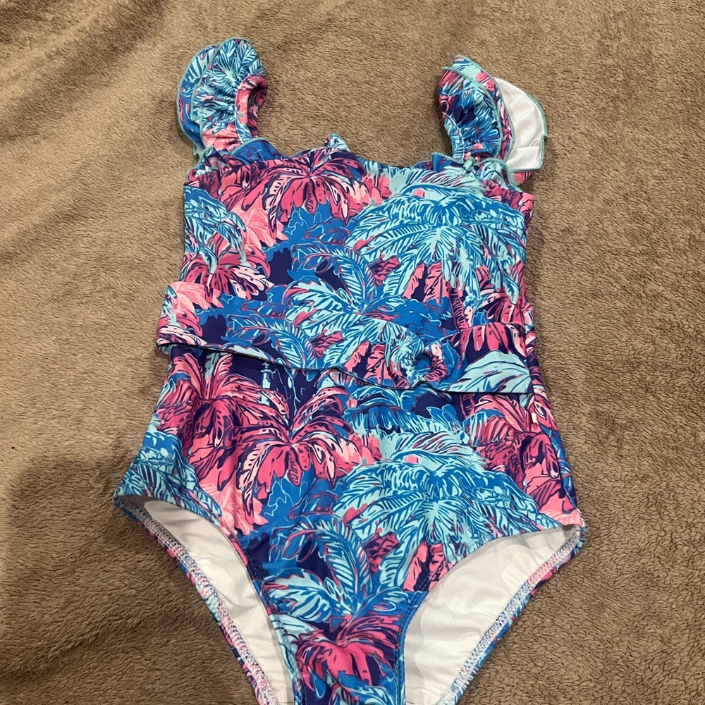 SweetHoney Tropical Blue and Pink Kids Swim One Piece